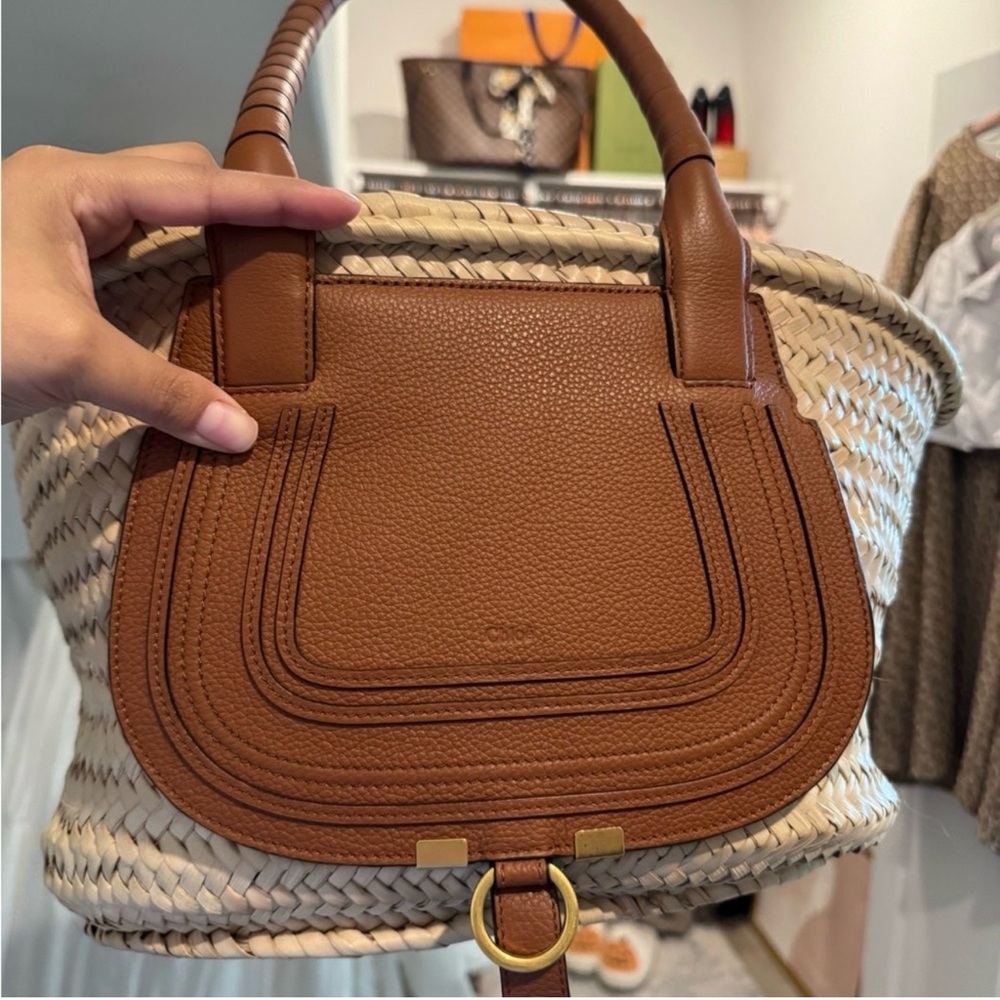 Chloe Marcie MD Basket Woven Tan Tote - Picture 9 of 16